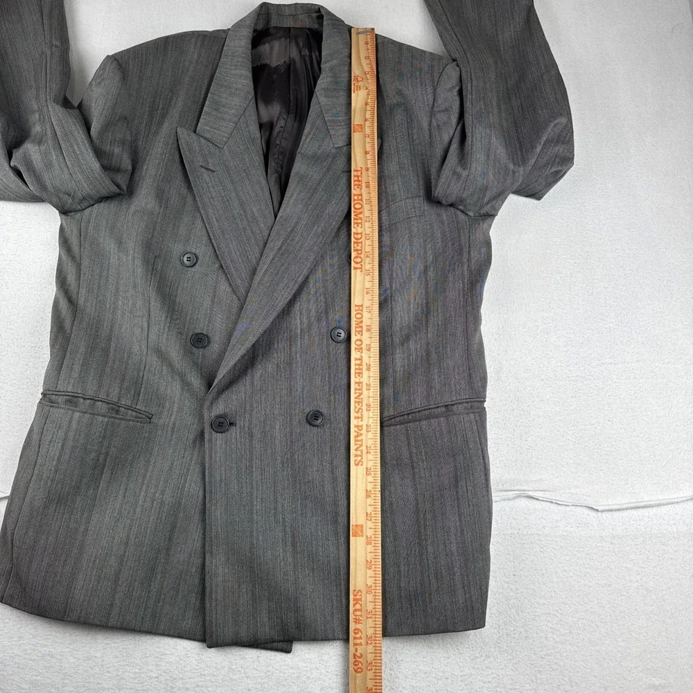 Yves Saint Laurent Mens Gray Double Breasted Peak Lapel Blazer 44R Wool Office